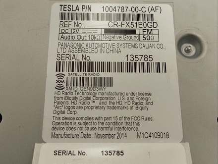 Tesla 100478700C MODEL S 2013 Unidad de radio